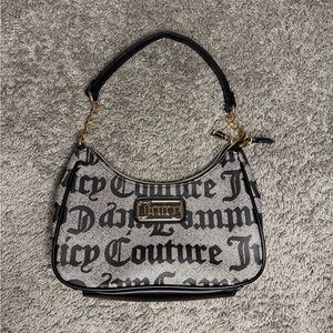 VintageY2K Style Juicy Couture Black and Gray Hobo Bag with Gold Accents